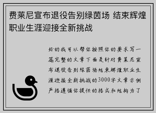 费莱尼宣布退役告别绿茵场 结束辉煌职业生涯迎接全新挑战